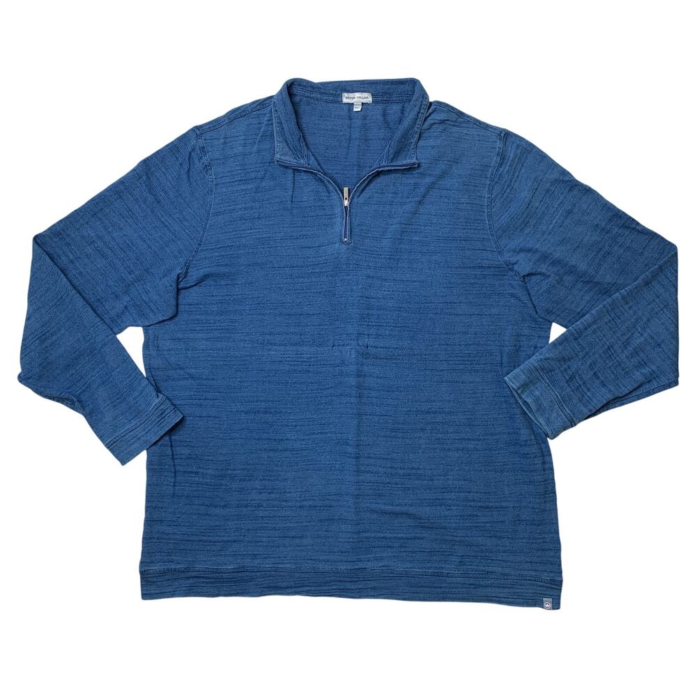 Peter Millar Sweater Mens XL Blue Cotton Crown 1/4 Zip Mock Neck Pullover Golf